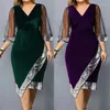 Casual Dresses Women Tulip Pencil Dress 3/4 Sleeves Sequin Evening Dropship