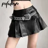 Skirts Leather Skirt For Women Black Gothic Pleated Short Summer Slim Solid A-line Y2K Silver Mini Korean Fashion Clothing