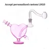 Lovely Cute Pink Heart Mini 10mm female glass oil burner pipe Valentine's Day Gift water dab rig bong for smoking BJ