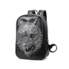 Sırt çantası moda 3d kabartmalı kurt sırt çantaları kadınlar için perçin benzersiz çanta tuhaf serin giris gençler için dizüstü bilgisayar seyahat s 230417