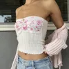 Canotte da donna Chic Retro Backless Crop Top Y2K Fairycore Stampa floreale Patchwork Tube Estate Slim Fit Canotta senza spalline Corsetto vintage