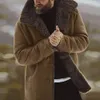 Casaco masculino de pele falsa, à prova de vento, lapela, comprimento médio, forrado de pele, jaqueta casual, sobretudo de veludo de inverno, jaqueta masculina 231120