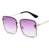 Lunettes de soleil Metal Bee Brand Designer Big surdimensionné carré Framen femmes lunettes de soleil rose miroir Points sans monture ronde mâle