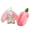 Plush Dolls 18cm Cosplay Strawberry Carrot Rabbit Toy Stuffed Creative Bag into Fruit Transform Baby Cuddly Bunny ie Doll For Kid 230421