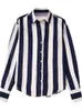 女性用ブラウス女性エレガントネイビーブルーストライプパッチワークシャツ2023春の女性カジュアルルーズサテンレディースハイストリートシャツ