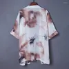 Herrjackor #5017 Chiffon kimono jacka män svart vit vintage blommig tryck cardigan kappa kort ärm tunt lös retro plus storlek