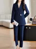 Calças femininas de duas peças moda mulheres vintage negócios blazer pantsuit elegante casual sólido chique terno jaquetas lápis peças conjunto feminino