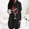 Blouses Femmes Chemises de Noël Femmes Blouse Robe De Noël Couleur Unie À Manches Longues Robes D'hiver Coupe De Vin Imprimer Tops Femme Camisa