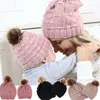 Beanies 2pcs Sets Mom And Kids Hat Casual Warm Pom Toddler Baby Boys Girls Cap Knitted Women Cute Beanie/Skull Caps