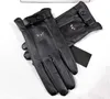 Men Leather Gloves Cashmere Lining Warm Mittens Letter Embroidery Glove Hot Luxury Winter Drive Outdoor Mitten