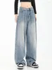 Jeans da donna donna blu vintage a vita alta Y2k streetwear pantaloni jeans dritti moda coreana pantaloni larghi in denim a gamba larga da donna