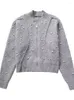Jaquetas femininas moda pérolas artificiais de malha cortada casaco feminino elegante manga longa zíper bombardeiro jaqueta 2023 outono senhoras alta