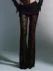 Pantalon femme Sexy imprimé floral voir à travers la dentelle femmes noir évider taille haute femme automne décontracté extérieur streetwear