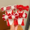 Hårtillbehör Röda båge Pins Barnhuvudbonad Tassel Hairclip Christmas Year Korean Clips for Women Girls