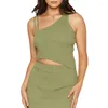 Sıradan Elbiseler Kadınlar Yaz Y2K Kıyafetleri Düz Renk Düzensiz Kolsuz Tank Toplar ve Yeşil Omuz Mini Etek Street Giyim Kulübü Giyim