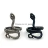 Band Rings Wholesale 30Pcs Black Snake Mix Women Men Coll Retro Vintage Charm Punk Gothic Hip Hop Gift Jewelry Drop Delivery Dhgarden Dhdmc