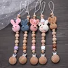 PACIFIER HOLDER CLIPS# BABY BEECH HANDBODE TEETER CHAIN ​​CARTOON Rabbit Wood Clips Nipple Clip TingeThing Tugg Toys 230421