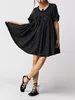 Casual Dresses Women's Summer Mini Dress Kort ärm Solid Color Frill Trim A-Line Puffy