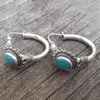 Boucles d'oreilles pendantes Boho ovales Turquoises pierre Vintage Antique couleur argent cercle métal petit cerceau pour femmes filles