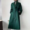 Women's Wool Blends Coats for Women Autumn HighEnd Water Ripple Big Pocket GreenBlueGray Loose DoubleSided Cashmere Robe Trench Coat Female 231120