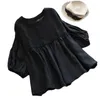 Women's Blouses Japanse stijl losse en schattige meid windbedekking buik midden mouw ronde nek massief kleuren shirt top