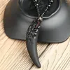 Hänge halsband naturliga obsidian snidande vargtandform svart distanspärlor kedja halsband halvmåne unisex par charms smycken