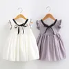 Mädchenkleider 2023 Sommer 2 3 4 6 8 10 Jahre Kinder Baumwolle elegante Bogenhülle Party Dance Prom Pleat Prinzessin Kinder Kleid für Little