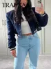 TRAFZA Dames Vintage Solid Crop Jacket Lange mouw Knopjassen Slanke Patchwork Baseball Lente Vrouwelijke Casual Streetwear 231120