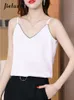 Camisoles Tanks Jielur Women's Summer Camisole S-XXL Size Strap Top Women v Neck Basic White Noodeveless Satin Silk Tank Tops 230421