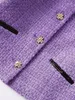 Vestes pour femmes 2023 créateur de mode automne hiver Tweed Outwear femmes col montant simple boutonnage à manches longues mince violet manteau