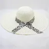 Szerokie brzegowe czapki kobiety Sun Hat Big Straw Foppy Lopard Riopbon Summer Beach Cap Woman 2023 Sombrero Mujer Verano