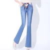 Calças de brim femininas flared mulheres retro bell bottom feminino perna larga denim calças calças hippy flares cintura alta calça skinny