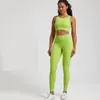 Aktiva uppsättningar Solid Color Soft Gym Yoga Set Tight Leggings Sport Fitness Cross Bra Top 2PC Suit Comprehensive Training Jog Women Sportwear