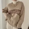 Women's Two Piece Pant Crew Neck Pullover Letter Pattern Ladies Long Sleeve Vintage Warm Loose Fit Oversized Vacation Outfit 231121