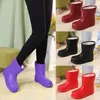 Botas de piel cálidas de Invierno para mujer, zapatos de plataforma de lluvia sólidos a la moda de tacón alto, botas de nieve tobilleras de EVA para niñas, color negro