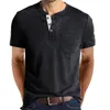 Mens Tshirts Summer Henley Collar Short Sleeve Casual Tops Tee Fashion Solid Cotton T Shirt For Men 230420