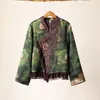 Kvinnors dike rockar nationell stil vinterkläder grön broderi varm kappa mode vintage jacka lyxig designer kort bomull