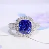 Anéis de cluster SFL2023 Anel de safira Real Pure 18K Natural Royal Blue Gemstones 3.11ct Diamantes Pedras Feminino