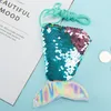 Tillbehör Förpackning Mermaid Tail Sequin Hanging Strap Zero Wallet Children's Oblique Cross Long Rope Coin Bag Small Wallet Organizers LT372