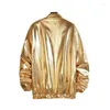 Kurtki męskie błyszczące złoto metaliczne płaszcze uniwerek mężczyzn 2023 Spring Nightclub Disco Dance Męs Bomber Jacket Stage Prom Streetwear 3xl