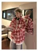 Men's Casual Shirts Red Plaid Long Sleeve Shirt For Men And Women Hiphop Loose Trend Versatile Coat Patchwork Design High-end Sense Top