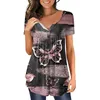 Kvinnors T -skjortor Dry Tee Women Flower Print Tops Hide Belly Tunic Short Sleeve Slim Long Brand Bluses