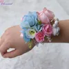 Fiori decorativi 1PC corsage da polso fiore da sposa o damigella d'onore rosa aperta in seta artificiale con fascia flessibile per decorazioni per feste di ballo di fine anno