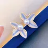 Stud Earrings Natural 4-5mm Freshwater Pearl S925 Sterling Silver Ear Stick Classic Clover Flower Design Vintage Exquisite Gift