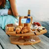 Piatti Tavolo da picnic pieghevole in legno Vino da esterno Bar sulla spiaggia Snack e vassoio per formaggi con 2 portabicchieri