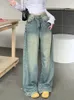 Jeans pour femmes Circyy Femmes Taille Haute Taille 2023 Automne Bleu Bouton Large Jambe Pleine Longueur Denim Pantalon Lâche Streetwear Vintage Pantalon