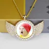 Pendant Necklaces Custom Baby Po Angel Wings Pendant with Long Chain Rhinestones Necklace Personalized Glass Dome Picture Customized Jewelry 231121