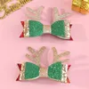Hårtillbehör 2st/Set Christmas Clips Girls Princess Kawaii Elk Ear Hairn Pins Glittering Pu Leather Hairpin for Kids Xmas Party Gift