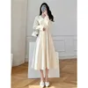 Vestidos casuais mulheres branco v-pescoço hepburn vestido francês primavera outono estilo fino vintage temperamento fã longo