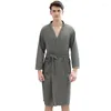 Men's Sleepwear Lightweight Long Waffle Bathrobe Unisex Summer 3/4 Sleeve Quick Dry Spa Robe